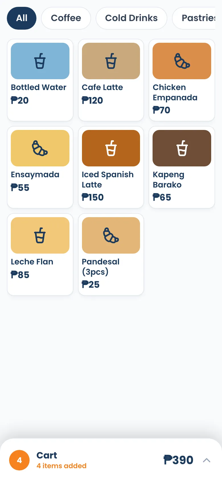 Tindahub register: sell, take payment, done - The register: tap items into the cart